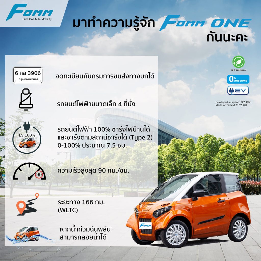 รายละเอียดของรถยนต์ไฟฟ้า FOMM-ONE