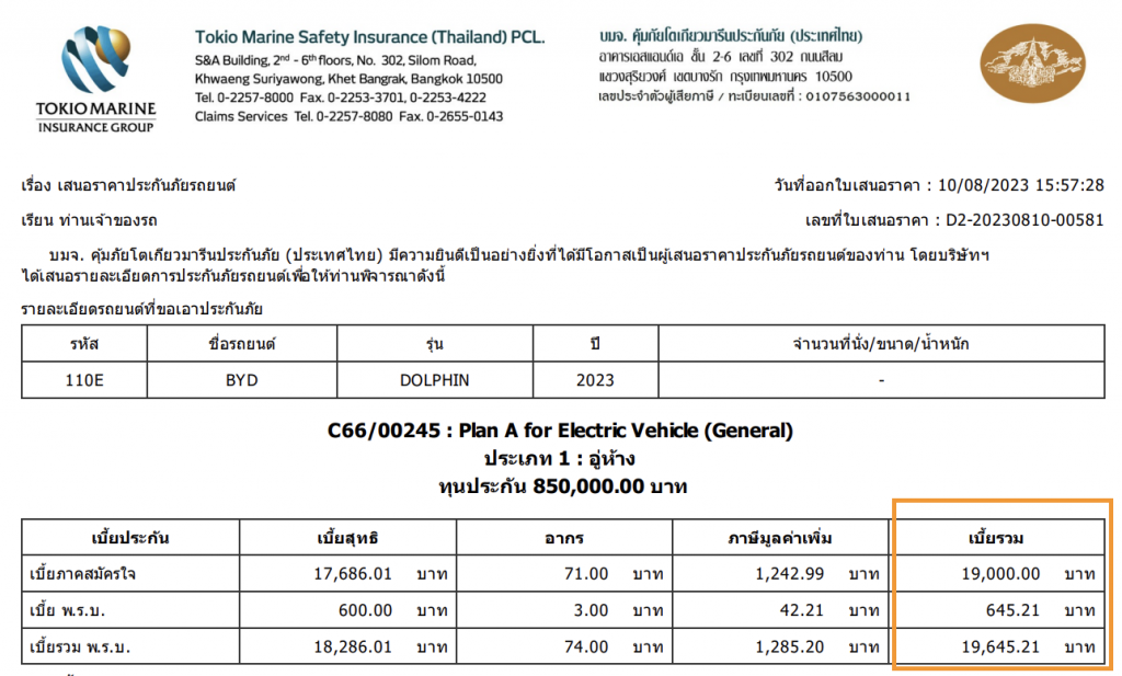 ราคาประกันชั้น 1 byd dolphin